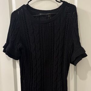 New York & Company Black Open-Knit Short Sleeve Sweater